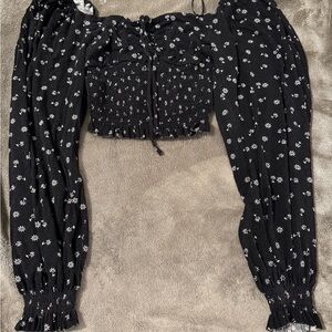 Floral Black and White Women's crop Top